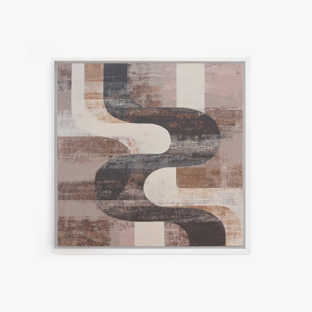 Warm Taupe Abstract Waves Framed Canvas Print, Above Bed Art, Horizontal Wall Art, Bedroom Decor, Abstract Art, Serenity, ABA-1x1-39