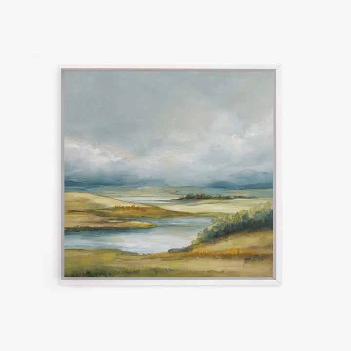 Soft Romantic Landscape Framed Canvas Print, Above Bed Art, Home Decor, Bedroom Decor, Oil Painting, Serenity, Contemporary Art, ABA-1x1-41