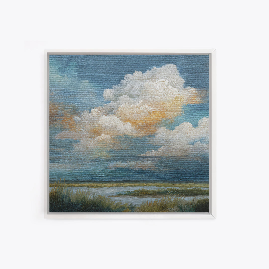 Tranquil Cloudscape with Blush Undertones Canvas Print, Above Bed Art, 3 Piece Wall Art, Bedroom Decor, Fine Art, Serenity, ABA-1x1-5