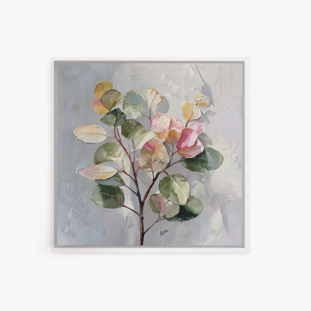 Soft Eucalyptus Branches Arranged Symmetrically Canvas Print, Above Bed Art, Dopamine Decor, Bedroom Decor, Serenity, ABA-1x1-6