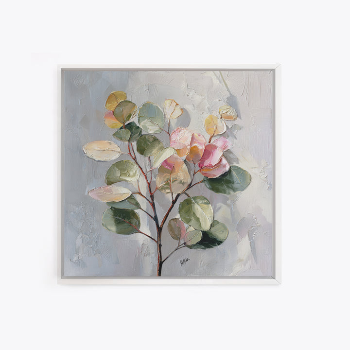 Soft Eucalyptus Branches Arranged Symmetrically Canvas Print, Above Bed Art, Dopamine Decor, Bedroom Decor, Serenity, ABA-1x1-6