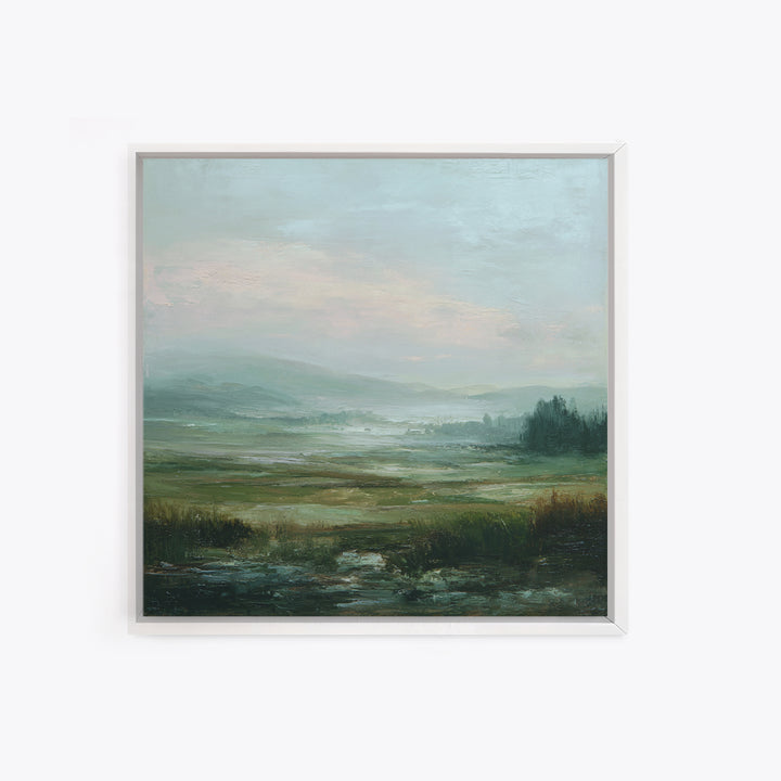 Soft Romantic Landscape Framed Canvas Print, Above Bed Art, Home Decor, Bedroom Decor, Oil Painting, Serenity, Contemporary Art, ABA-1x1-65