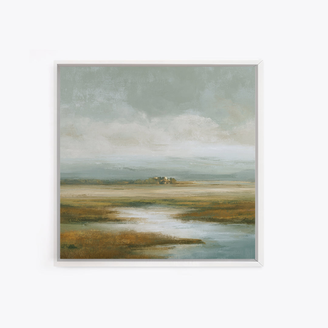 Soft Alpine Horizon Framed Canvas Print, Above Bed Art, Living Room Wall Art, Bedroom Decor, Fine Art, Serenity, Luxury Decor, ABA-1x1-72