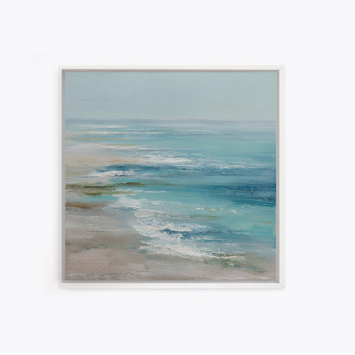 Serene Ocean Tide Seen from Above Framed Canvas Print, Above Bed Art, Luxury Decor, Bedroom Decor, Fine Art, Serenity, ABA-1x1-93