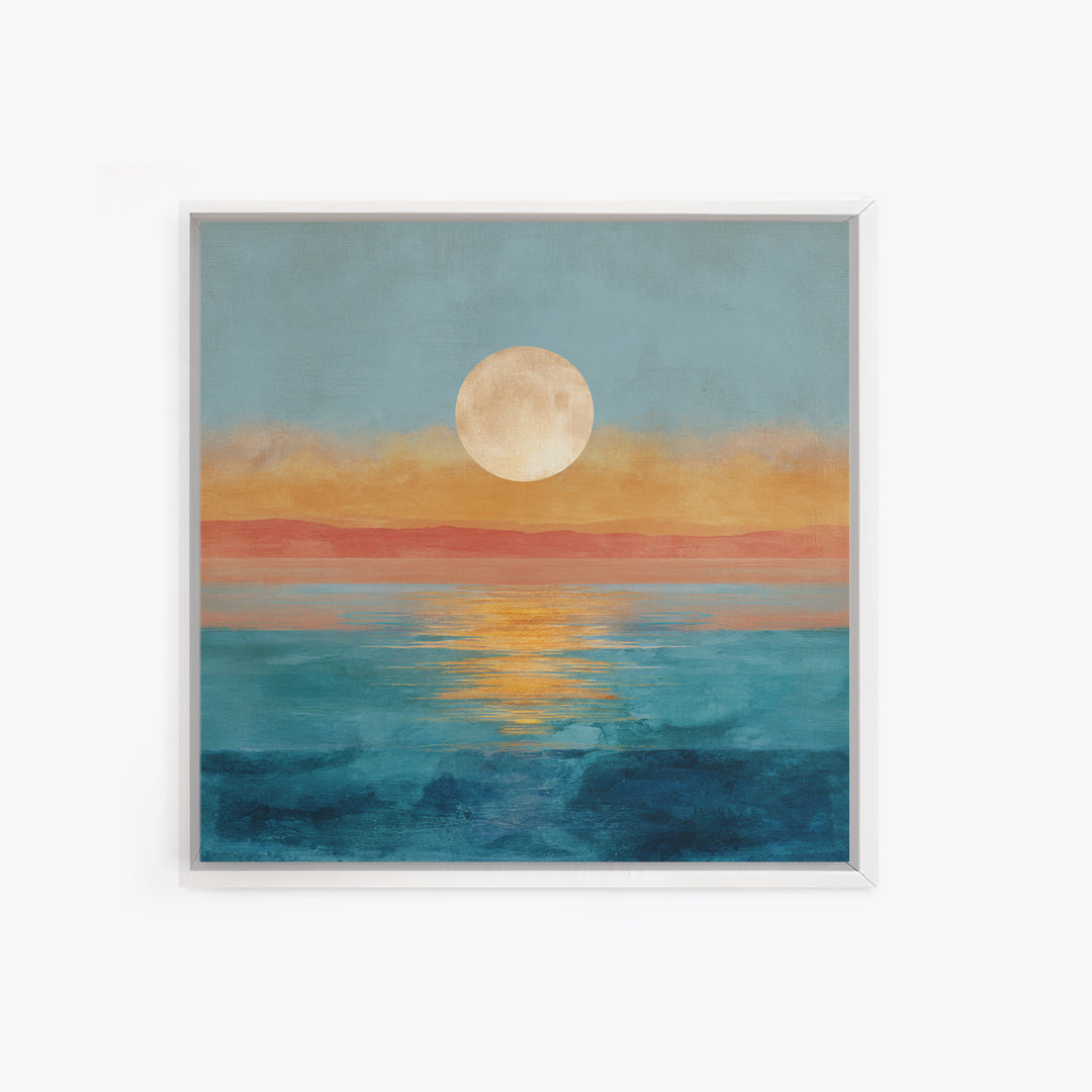 Quiet Moon over a Calm Ocean Horizon Canvas Print, Above Bed Art, Wall Art, Bedroom Decor, Oil Painting, Serenity, ABA-1x1-99