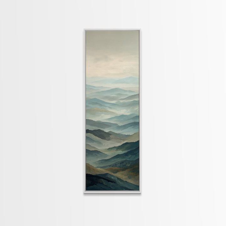 Panoramic Misty Mountain Landscape Canvas Print, Above Bed Art, Fine Art Print, Bedroom Decor, Oil Painting, Serenity, ABA-1x3-13