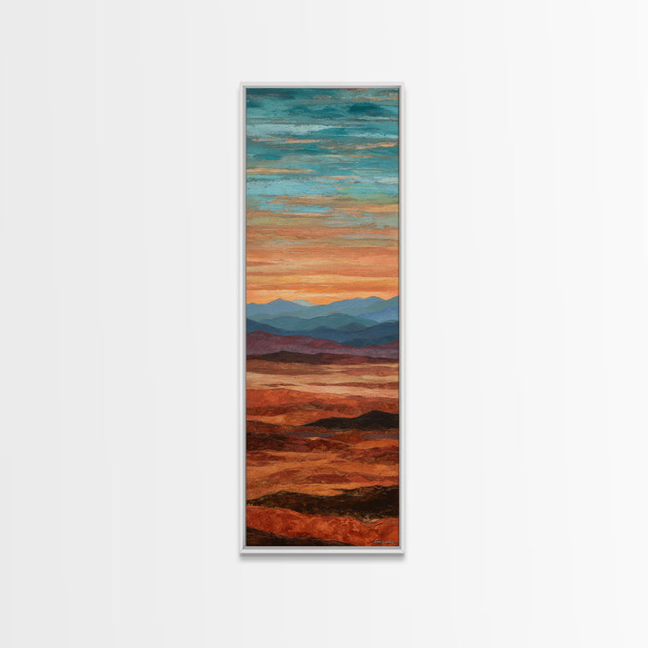 Dreamy Desert Sunset Framed Canvas Print, Above Bed Art, Digital Prints, Bedroom Decor, Oil Painting, Serenity, Printable Art, ABA-1x3-19
