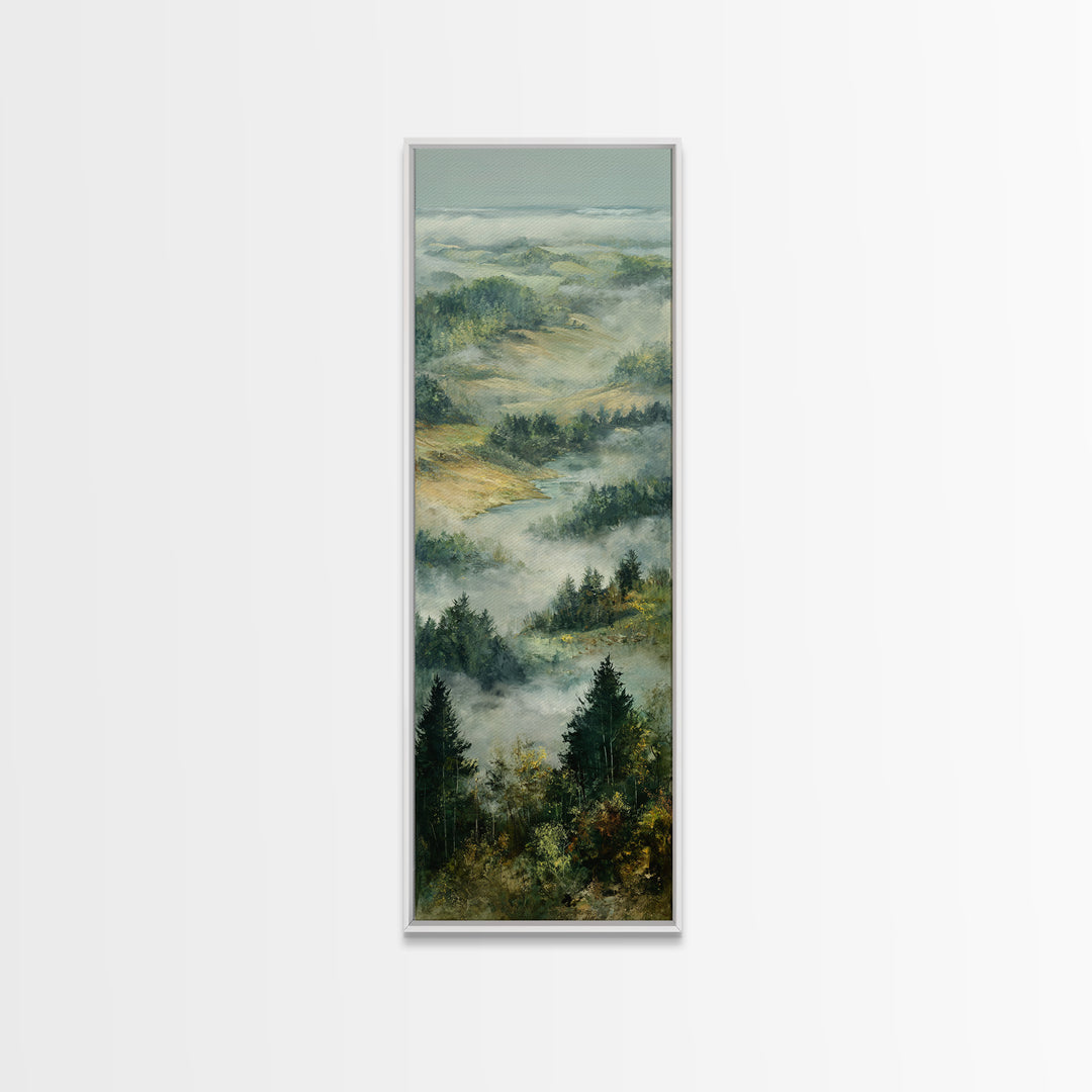 Quiet Forest Ridge Softened by Fog Canvas Print, Above Bed Art, Boho Decor, Bedroom Decor, Serenity, Statement Artwork, ABA-1x3-26