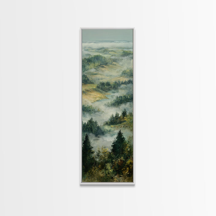 Quiet Forest Ridge Softened by Fog Canvas Print, Above Bed Art, Boho Decor, Bedroom Decor, Serenity, Statement Artwork, ABA-1x3-26