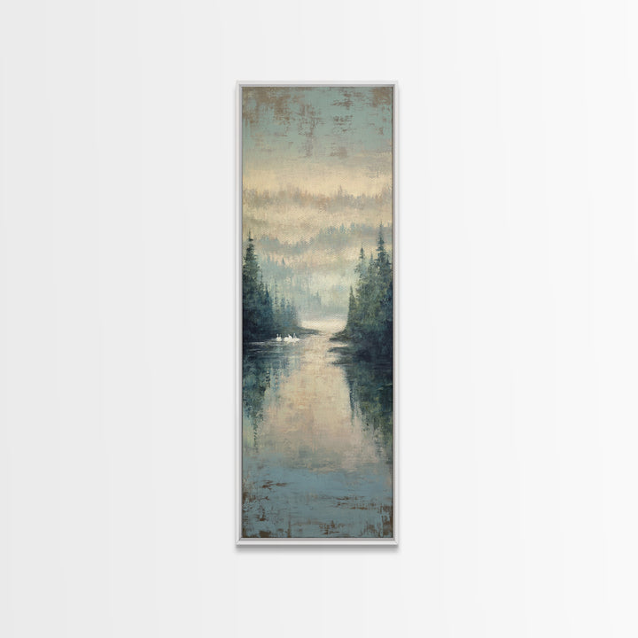 Paired Swans in a Dreamy Painterly Lake Canvas Print, Above Bed Art, Living Room Wall Art, Bedroom Decor, Serenity, Wall Decor, ABA-1x3-34