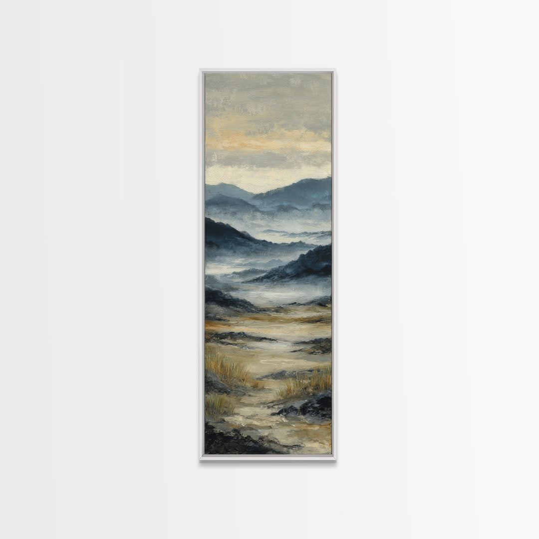 Panoramic Misty Mountain Landscape Canvas Print, Above Bed Art, Fine Art Print, Bedroom Decor, Oil Painting, Serenity, ABA-1x3-37