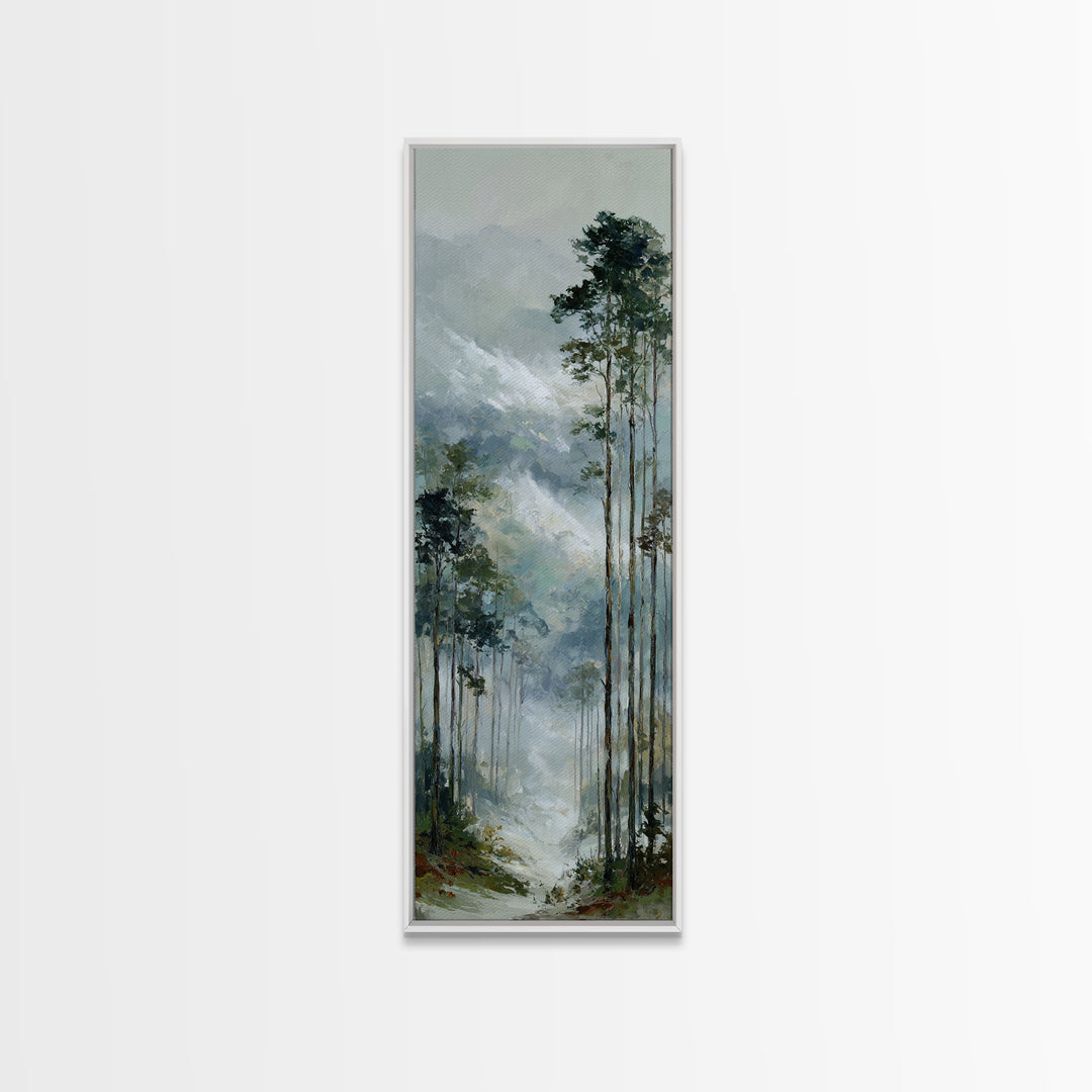 Quiet Forest Ridge Softened by Fog Framed Canvas Print, Above Bed Art, Bedroom Wall Decor, Bedroom Decor, Fine Art, Serenity, ABA-1x3-50