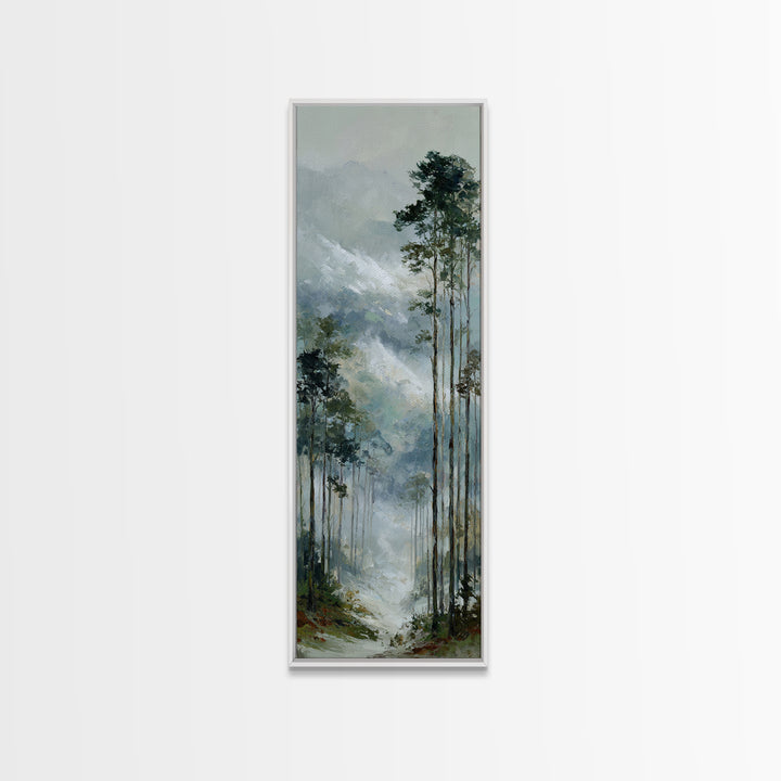Quiet Forest Ridge Softened by Fog Framed Canvas Print, Above Bed Art, Bedroom Wall Decor, Bedroom Decor, Fine Art, Serenity, ABA-1x3-50