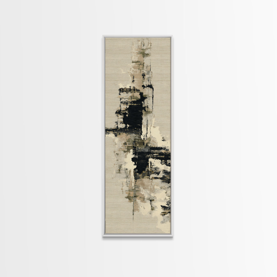 Japandi Ink Shapes Framed Canvas Print, Above Bed Art, Western Decor, Bedroom Decor, Abstract Art, Serenity, ABA-1x3-54