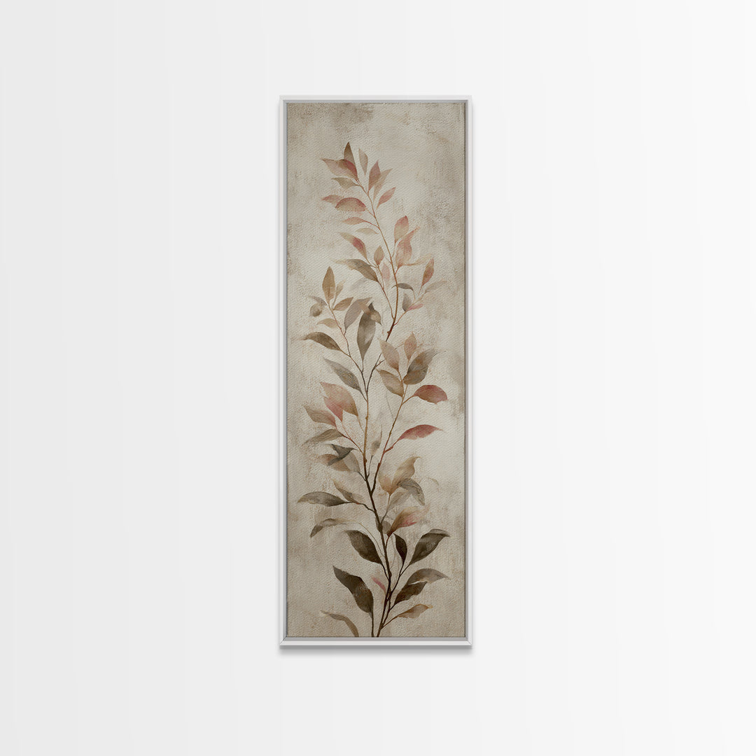 Tonal Botanical Shadows on Plaster Surface Canvas Print, Above Bed Art, Textured Wall Art, Bedroom Decor, Oil Painting, ABA-1x3-59