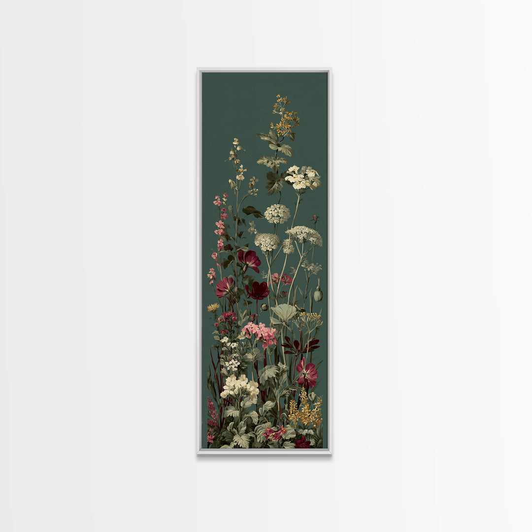 Wide Meadow of Muted Wildflowers at Dusk Framed Canvas Print, Above Bed Art, 3 Piece Wall Art, Bedroom Decor, Watercolor Art, ABA-1x3-70