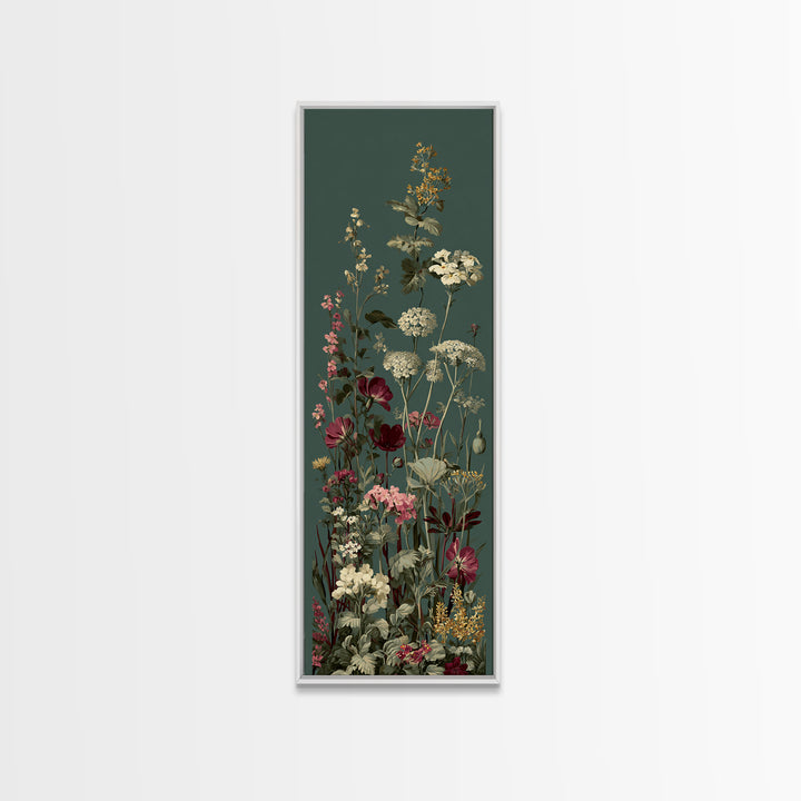 Wide Meadow of Muted Wildflowers at Dusk Framed Canvas Print, Above Bed Art, 3 Piece Wall Art, Bedroom Decor, Watercolor Art, ABA-1x3-70