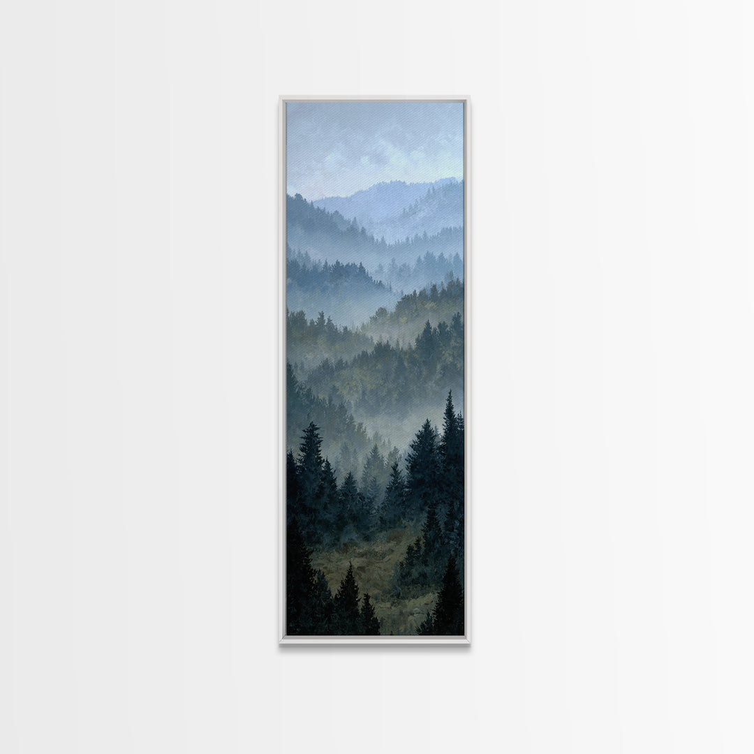 Quiet Forest Ridge Softened by Fog Framed Canvas Print, Above Bed Art, Bedroom Wall Decor, Bedroom Decor, Fine Art, Serenity, ABA-1x3-74