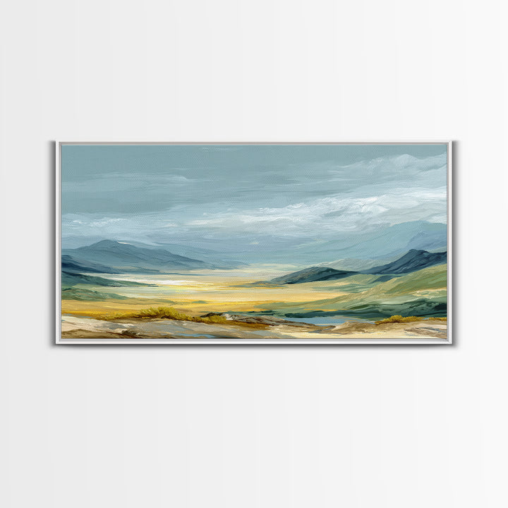 Soft Romantic Landscape Framed Canvas Print, Above Bed Art, Minimalist Decor, Bedroom Decor, Serenity, Textured Wall Art, ABA-2x1-13
