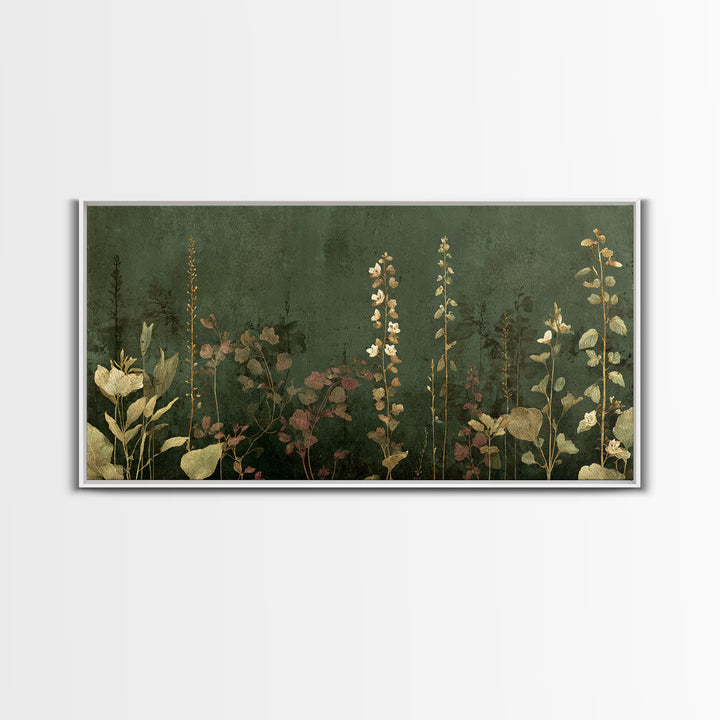 Tonal Botanical Shadows on Plaster Surface Canvas Print, Above Bed Art, Photography Prints, Bedroom Decor, Serenity, ABA-2x1-19