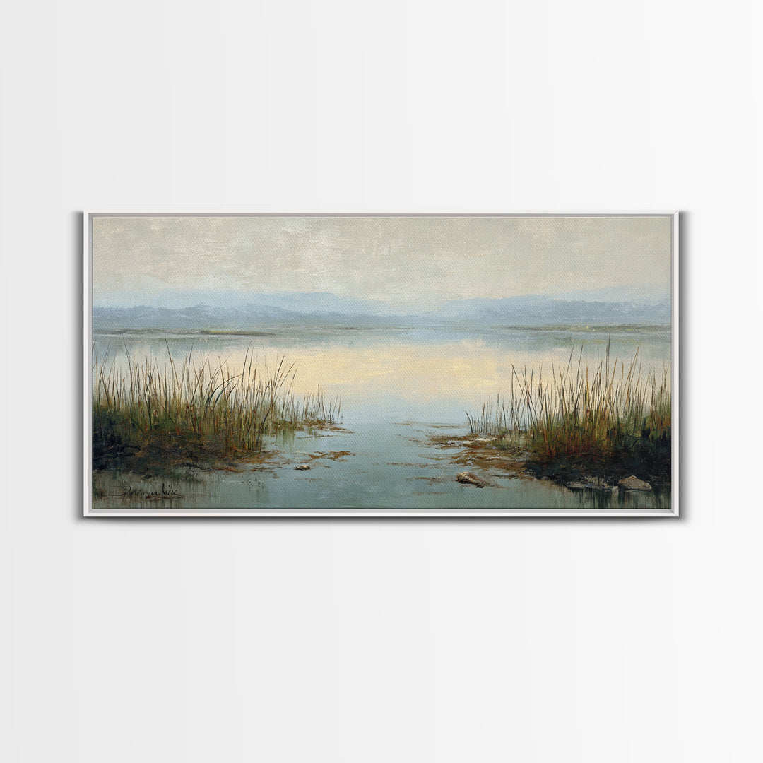 Calming Lake Reflection Canvas Print, Above Bed Art, Large Wall Art, Bedroom Decor, Watercolor Art, Serenity, Japanese Wall Art, ABA-2x1-31