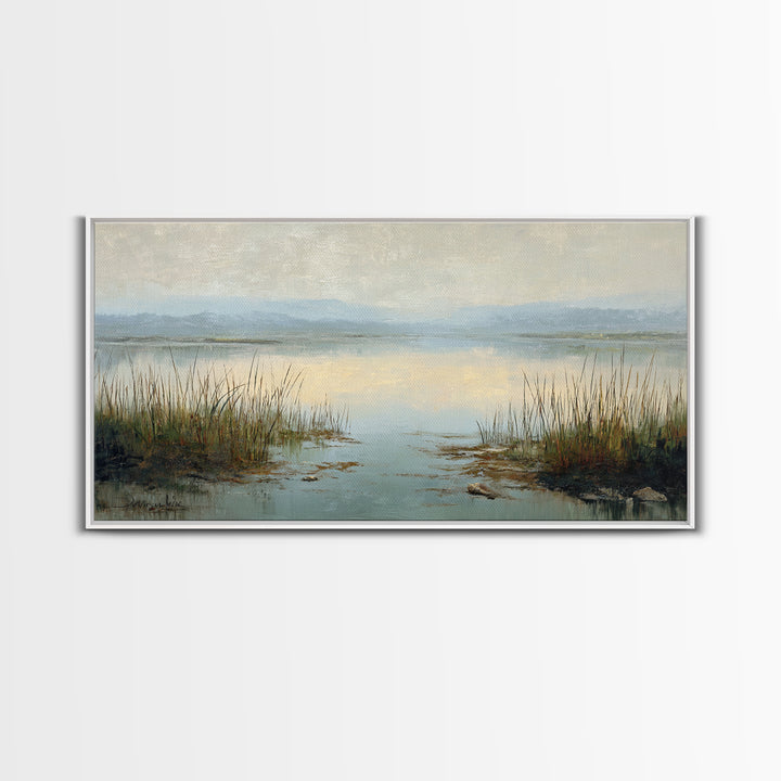 Calming Lake Reflection Canvas Print, Above Bed Art, Large Wall Art, Bedroom Decor, Watercolor Art, Serenity, Japanese Wall Art, ABA-2x1-31