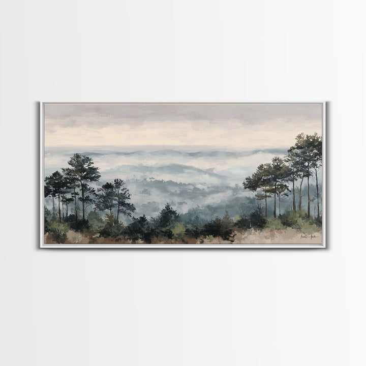 Quiet Forest Ridge Softened by Fog Framed Canvas Print, Above Bed Art, Art Print, Bedroom Decor, Fine Art, Serenity, Dorm Decor, ABA-2x1-34