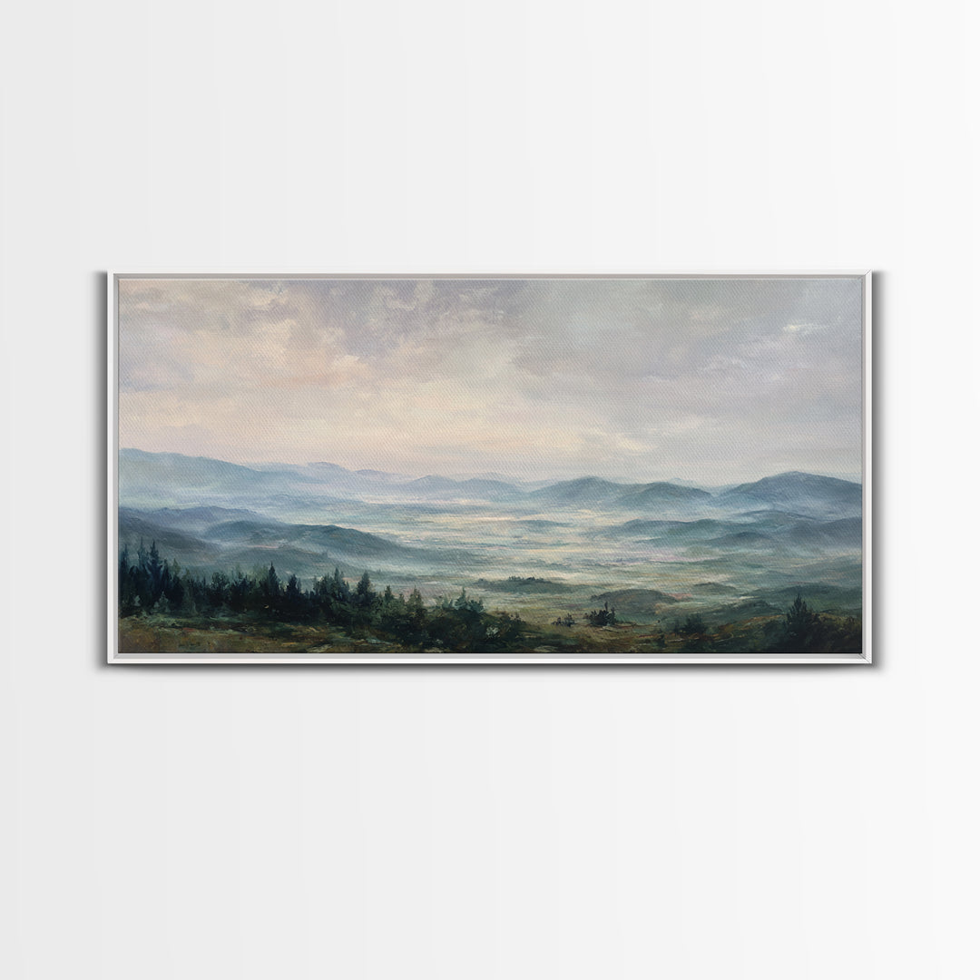 Soft Romantic Landscape Framed Canvas Print, Above Bed Art, Minimalist Decor, Bedroom Decor, Serenity, Textured Wall Art, ABA-2x1-37