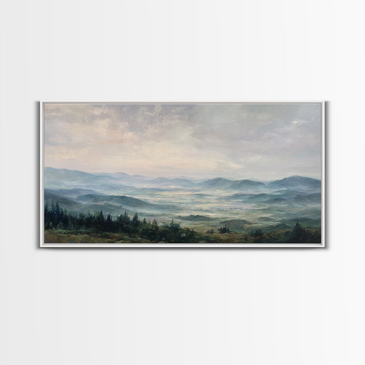Soft Romantic Landscape Framed Canvas Print, Above Bed Art, Minimalist Decor, Bedroom Decor, Serenity, Textured Wall Art, ABA-2x1-37