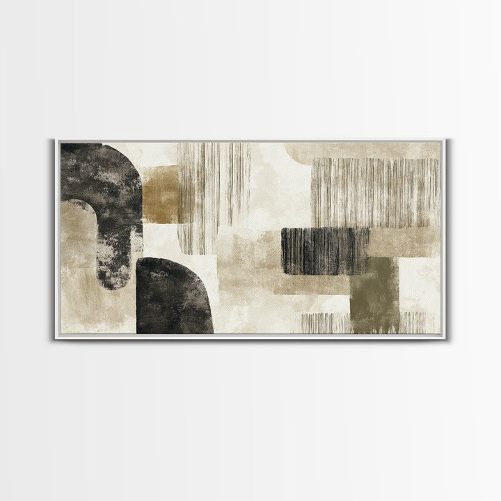 Japandi Ink Shapes Framed Canvas Print, Above Bed Art, Modern Decor, Bedroom Decor, Abstract Art, Serenity, Digital Prints, ABA-2x1-38