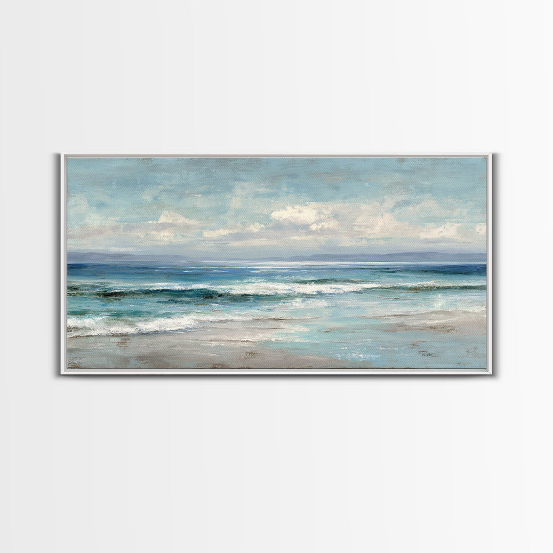 Quiet Moon over a Calm Ocean Horizon Canvas Print, Above Bed Art, Textured Wall Art, Bedroom Decor, Fine Art, Serenity, ABA-2x1-47