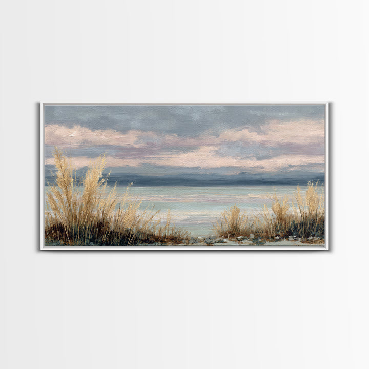 Tranquil Cloudscape with Blush Undertones Canvas Print, Above Bed Art, Dorm Decor, Bedroom Decor, Fine Art, Serenity, ABA-2x1-49
