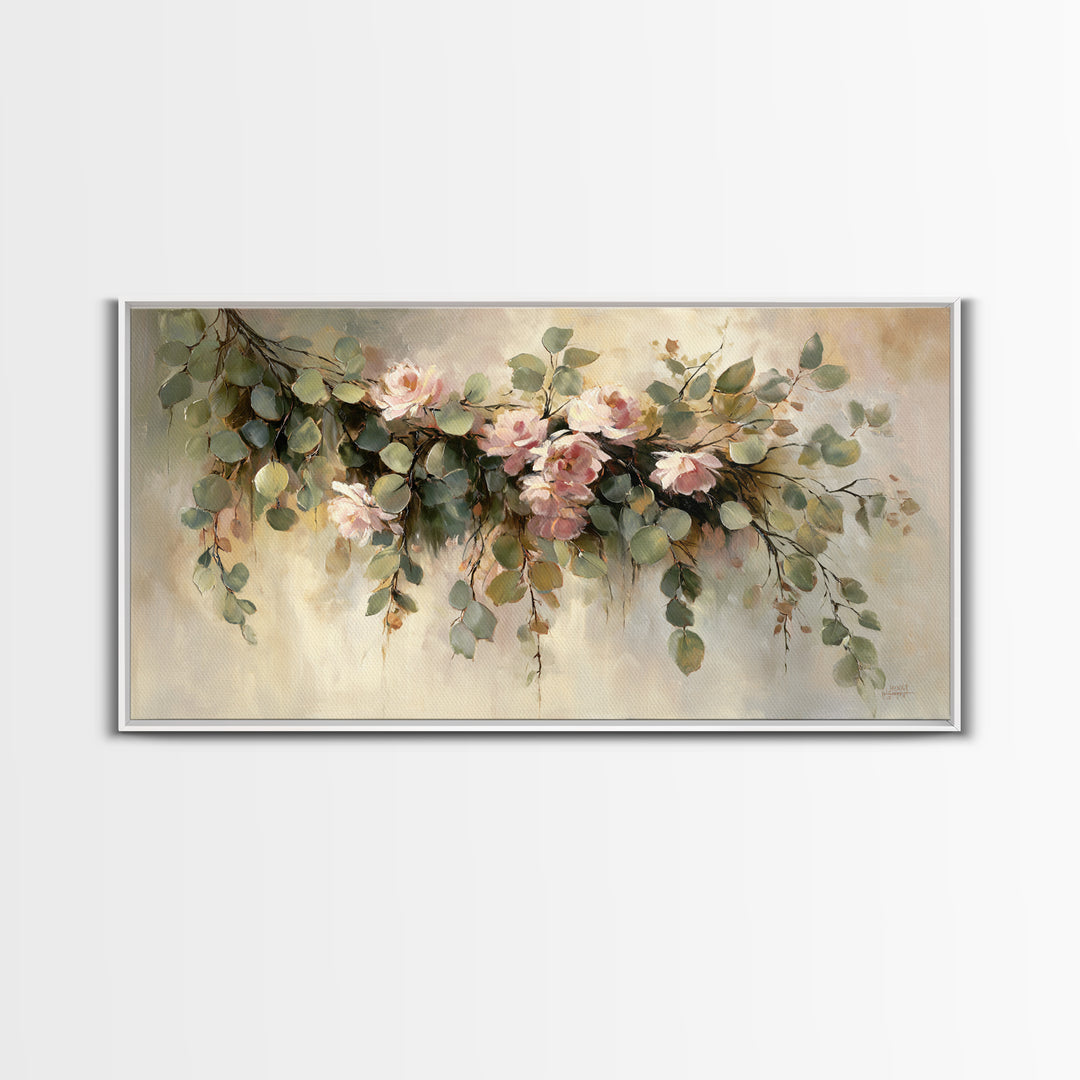 Soft Eucalyptus Branches Arranged Symmetrically Canvas Print, Above Bed Art, Minimalist Decor, Bedroom Decor, Serenity, ABA-2x1-50