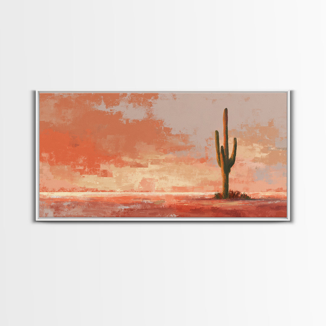 Dreamy Desert Sunset Framed Canvas Print, Above Bed Art, Bedroom Decor, Watercolor Art, Serenity, Living Room Wall Art, ABA-2x1-51
