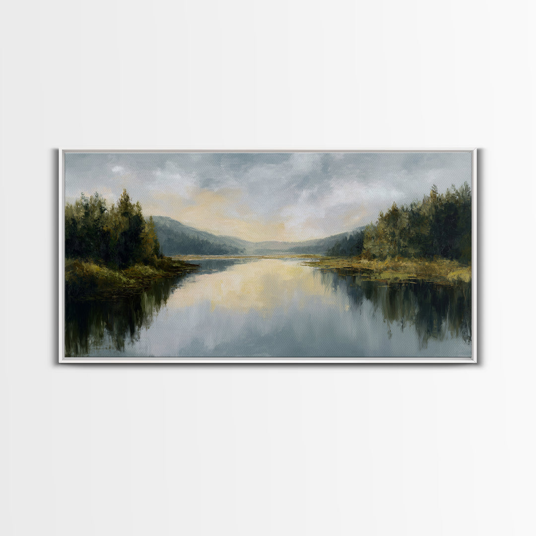 Calming Lake Reflection Framed Canvas Print, Above Bed Art, Apartment Decor, Bedroom Decor, Serenity, Photography Prints, ABA-2x1-55