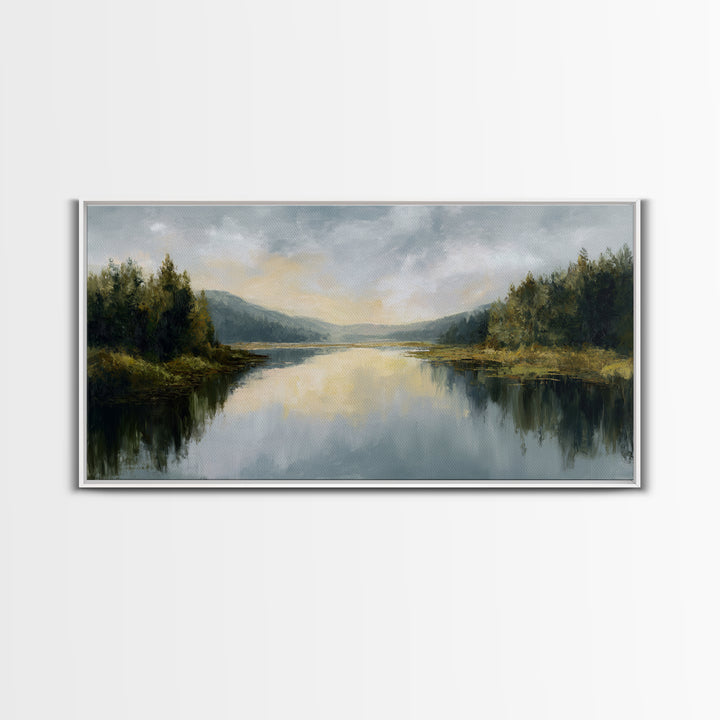 Calming Lake Reflection Framed Canvas Print, Above Bed Art, Apartment Decor, Bedroom Decor, Serenity, Photography Prints, ABA-2x1-55