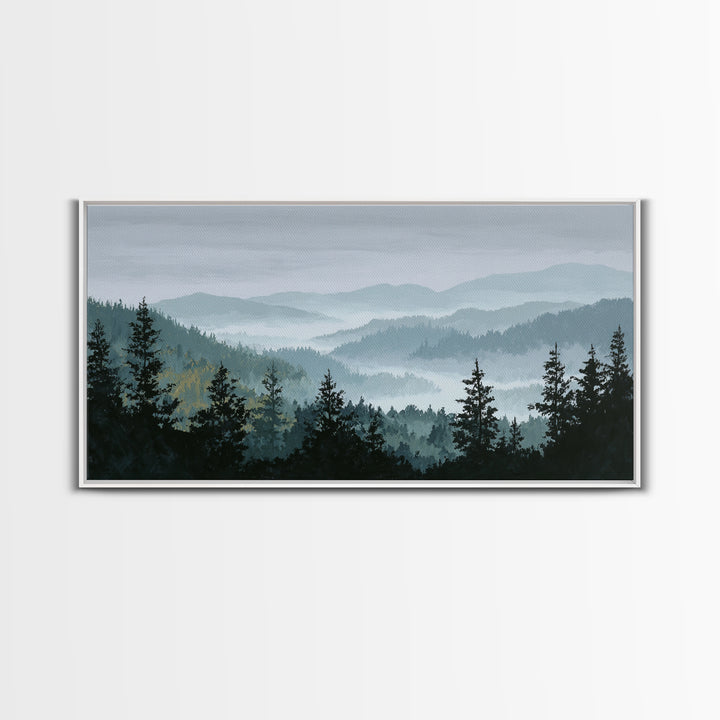 Quiet Forest Ridge Softened by Fog Canvas Print, Above Bed Art, Wall Art, Bedroom Decor, Fine Art, Serenity, Digital Print, ABA-2x1-58