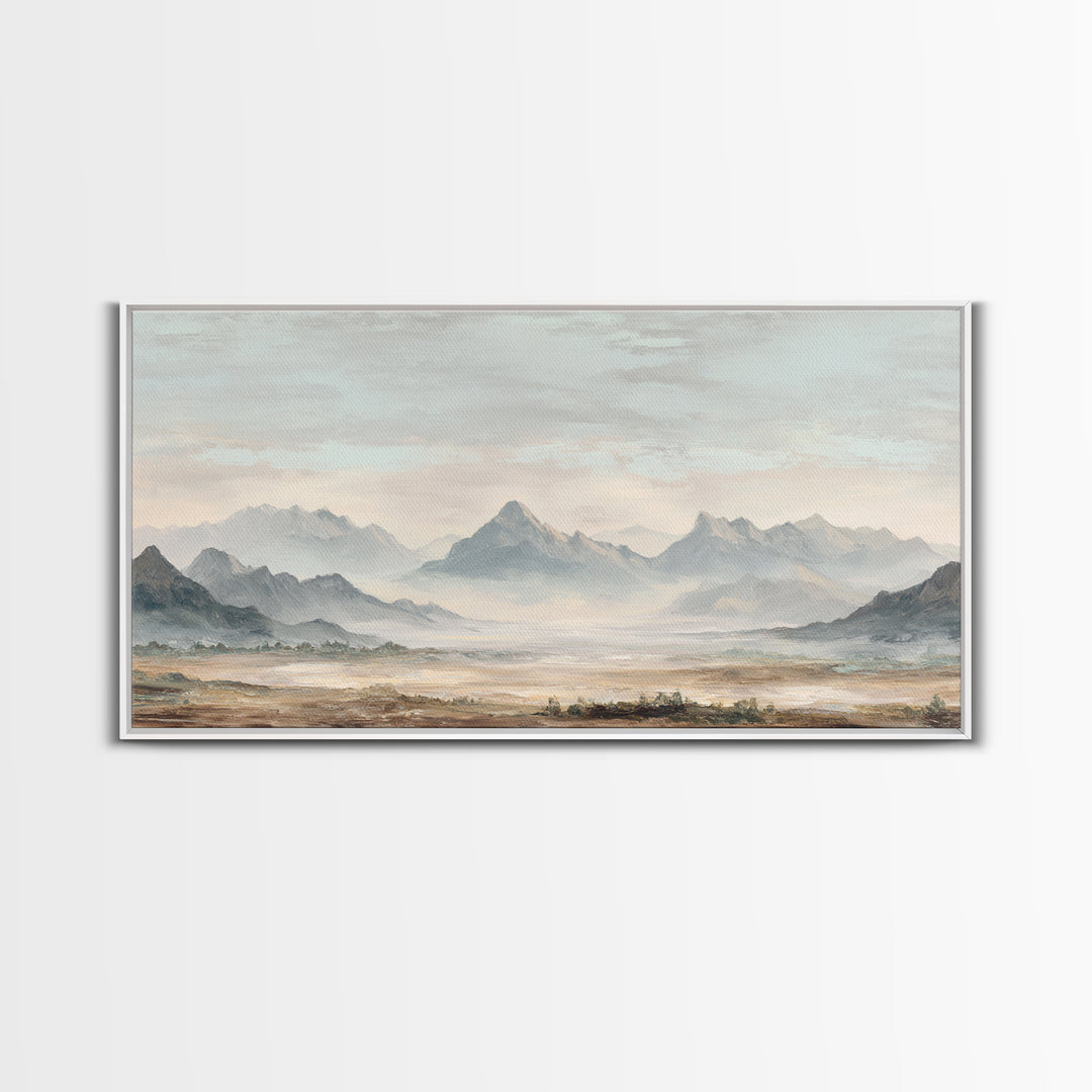 Panoramic Misty Mountain Landscape Canvas Print, Above Bed Art, Textured Wall Art, Bedroom Decor, Fine Art, Serenity, ABA-2x1-69