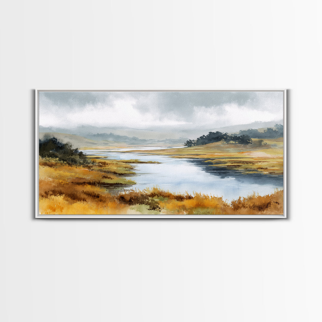 Calming Lake Reflection Framed Canvas Print, Above Bed Art, Digital Prints, Bedroom Decor, Fine Art, Serenity, Printable Art, ABA-2x1-7