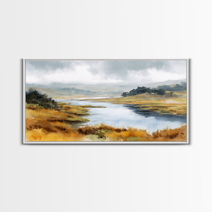 Calming Lake Reflection Framed Canvas Print, Above Bed Art, Digital Prints, Bedroom Decor, Fine Art, Serenity, Printable Art, ABA-2x1-7