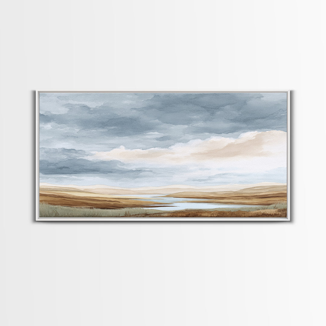Tranquil Cloudscape with Blush Undertones Canvas Print, Above Bed Art, Dorm Decor, Bedroom Decor, Fine Art, Serenity, ABA-2x1-73