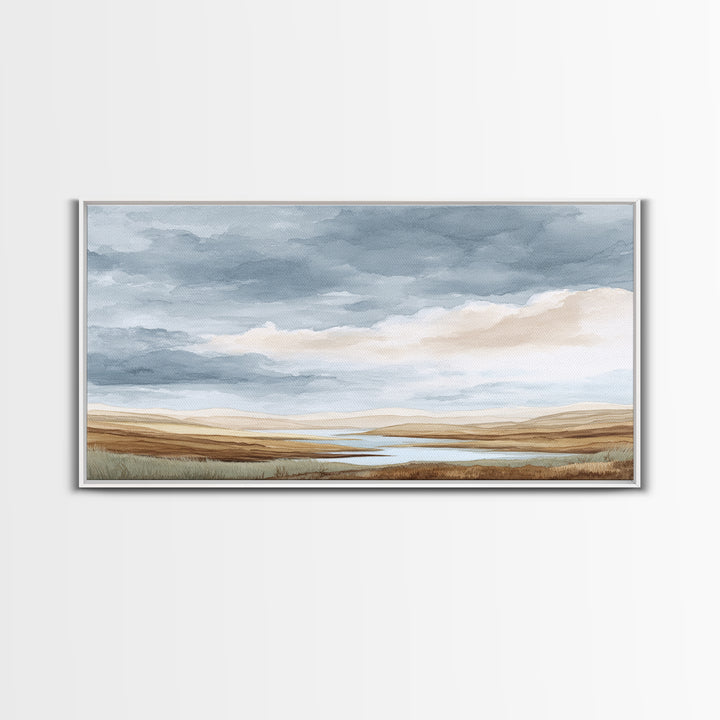 Tranquil Cloudscape with Blush Undertones Canvas Print, Above Bed Art, Dorm Decor, Bedroom Decor, Fine Art, Serenity, ABA-2x1-73