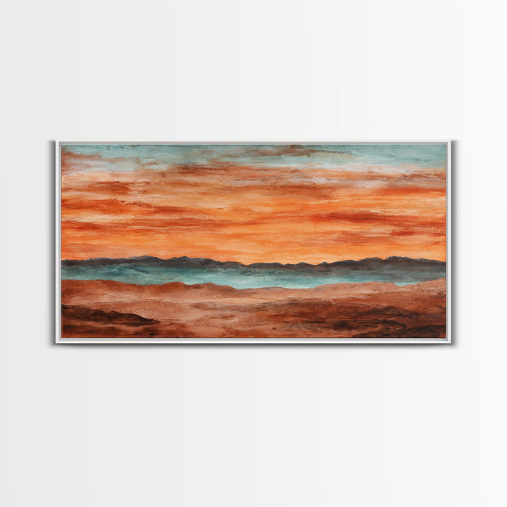 Dreamy Desert Sunset Framed Canvas Print, Above Bed Art, Statement Artwork, Bedroom Decor, Fine Art, Serenity, ABA-2x1-75