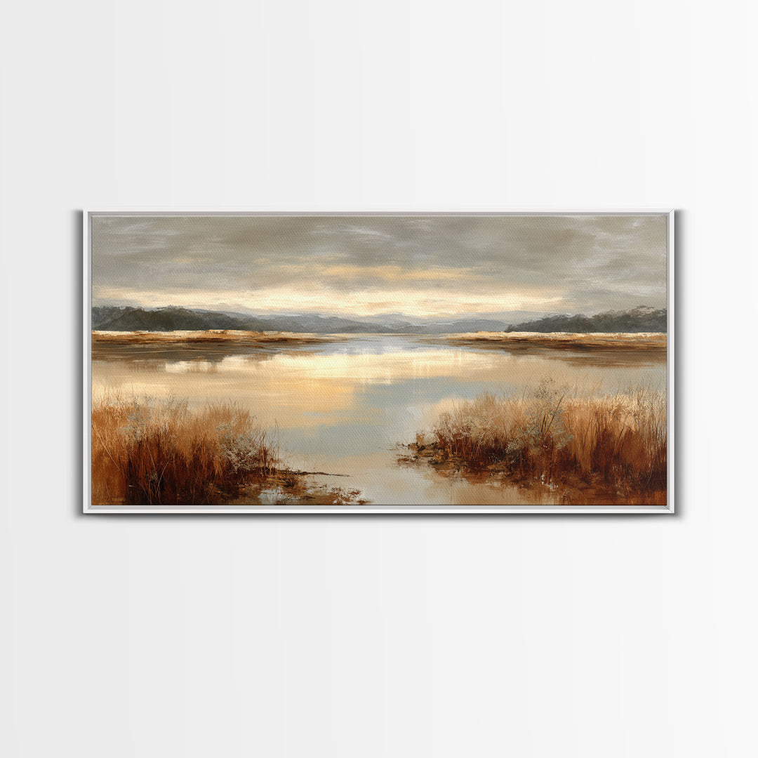 Calming Lake Reflection Framed Canvas Print, Above Bed Art, Living Room Wall Art, Bedroom Decor, Serenity, Luxury Decor, ABA-2x1-79