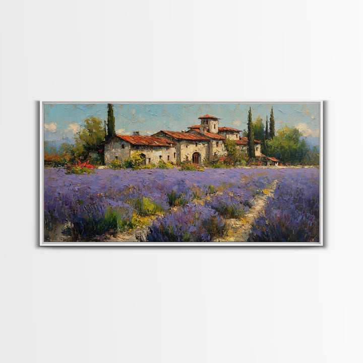 Oversized Lavender Field Framed Canvas Print, Above Bed Art, Sage Green Wall Art, Bedroom Decor, Serenity, Modern Decor, ABA-2x1-87
