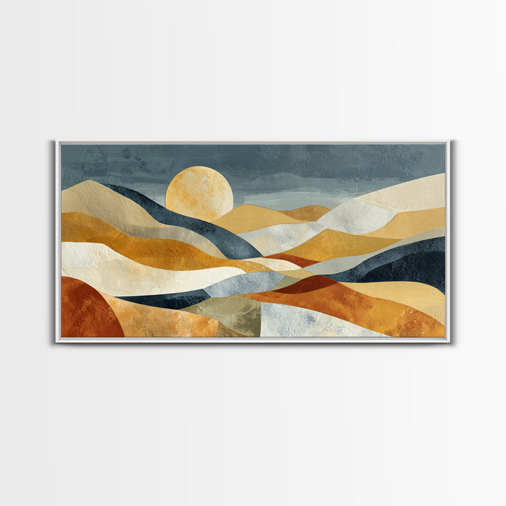 Abstract Sunrise Geometry Framed Canvas Print, Above Bed Art, Bedroom Decor, Abstract Art, Serenity, Living Room Wall Art, ABA-2x1-88