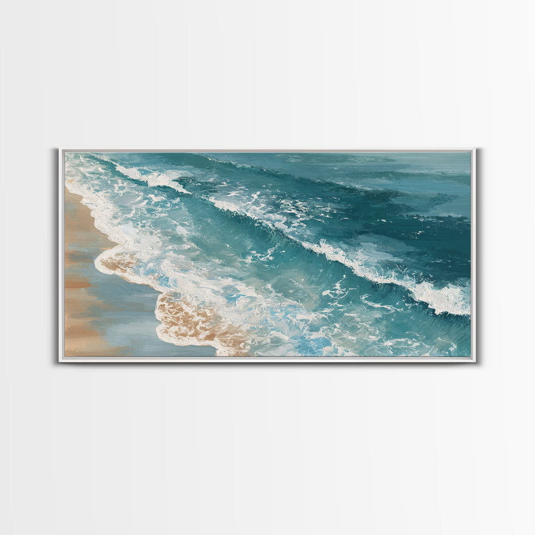 Serene Ocean Tide Seen from Above Canvas Print, Above Bed Art, Bedroom Decor, Oil Painting, Serenity, Boho Decor, Western Decor, ABA-2x1-89