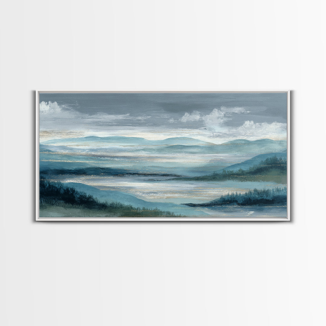 Soft Alpine Horizon Framed Canvas Print, Above Bed Art, Apartment Decor, Bedroom Decor, Fine Art, Serenity, Photography Prints, ABA-2x1-92