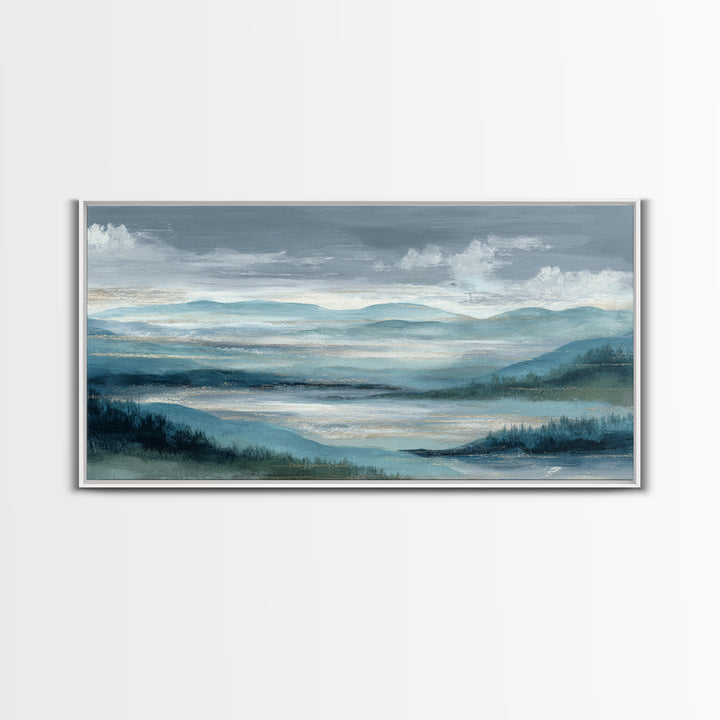 Soft Alpine Horizon Framed Canvas Print, Above Bed Art, Apartment Decor, Bedroom Decor, Fine Art, Serenity, Photography Prints, ABA-2x1-92