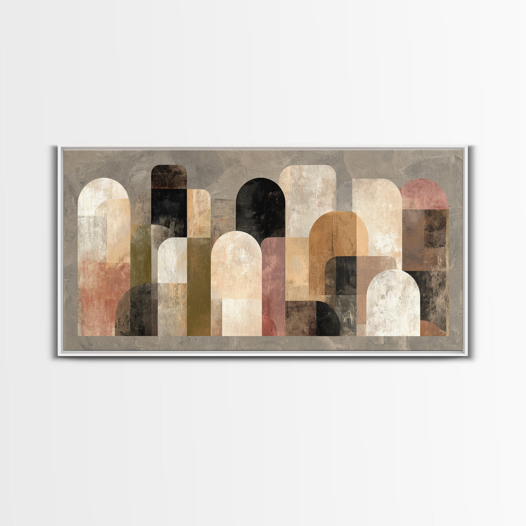 Neutral Abstract Arches Framed Canvas Print, Above Bed Art, Japanese Wall Art, Bedroom Decor, Fine Art, Serenity, Neutral Decor, ABA-2x1-96
